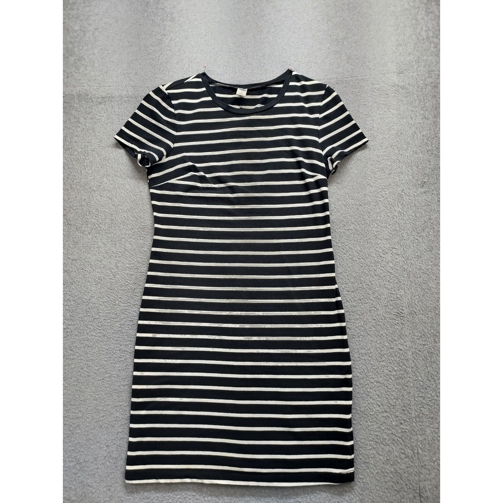 Old Navy Women T Shirt Dress S Black Stripe‎ Short Sleeve Fitted Round Neck Cozy